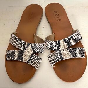 ABLE Leather Snakeskin Slide Sandals Made In Brazil Slip On Leather Lined